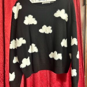 Alice + Olivia Black Sweater with White Cloud Patterns